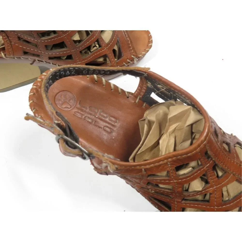 Lobo Solo Slingback Cage Sandals Brown Leather Chunky Wood Heel Brown Size 5